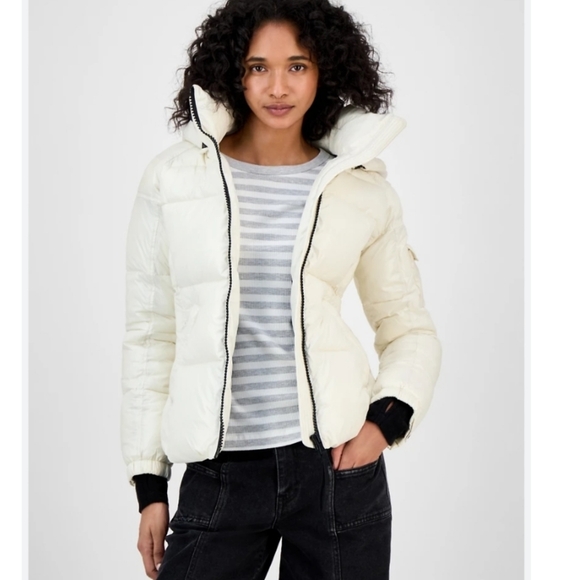 S13 White Kylie Hooded Duck Down Puffer Jacket Size L - Picture 4 of 10